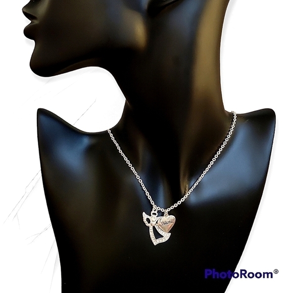 3/$20 Silvertone Memorial Angel Nana Heart Charm Pendant Chain Necklace - Picture 1 of 7
